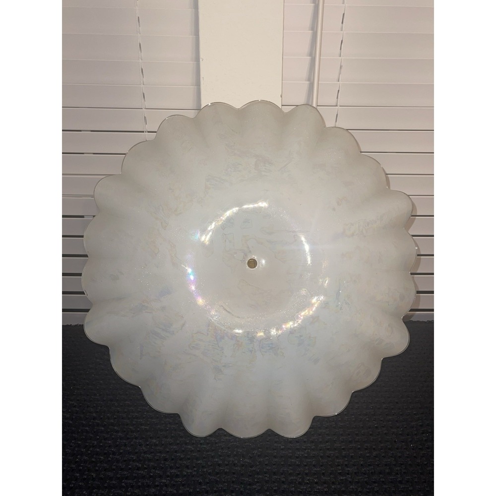 Rare Vintage Ceiling Lamp Shade Light Fixture Carnival Iridescent Glass 18" Wide